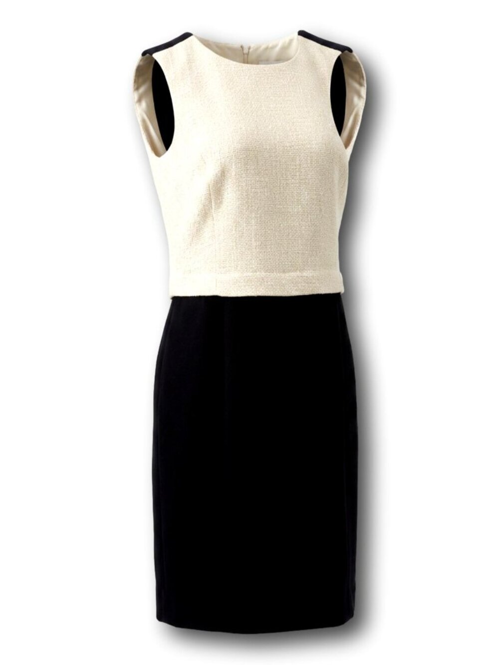 Tory Burch Natasha Black Ivory Textured Wool Blend Work Office Dress Size 6
